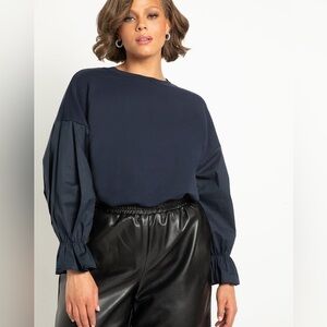 ELOQUII Plus Size Navy Blue Crewneck Oversized Sleeves Sweater 22/24